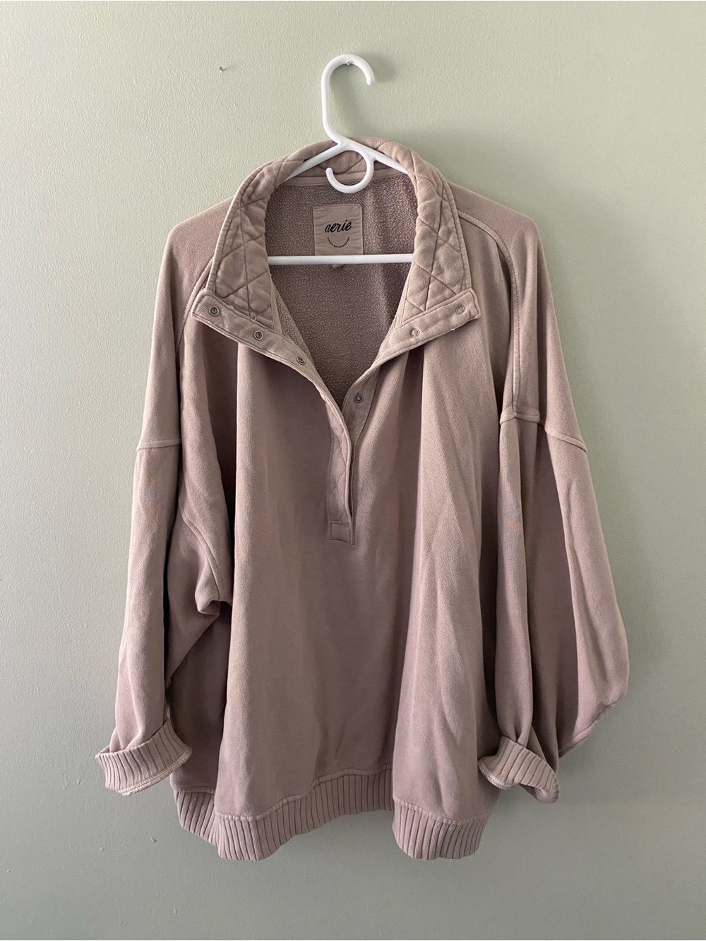aerie Beige Textured Snap-Front sweater